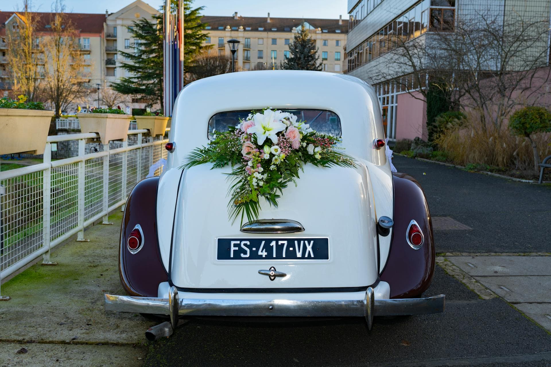 Vintage wedding car with floral and tulle decoration, Adelaide rain-plan contingency guide
